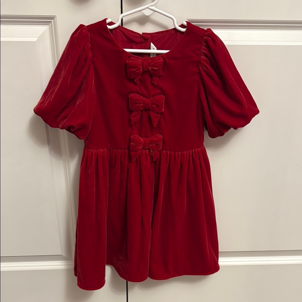 Janie and Jack Red Velvet Dress with Bow Accents